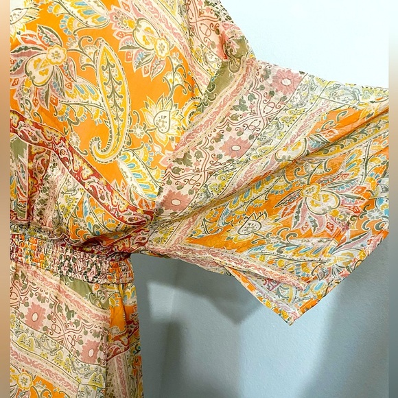 Fate The Label NWT Paisley Floral Romper Orange Patchwork Print - Picture 7 of 13